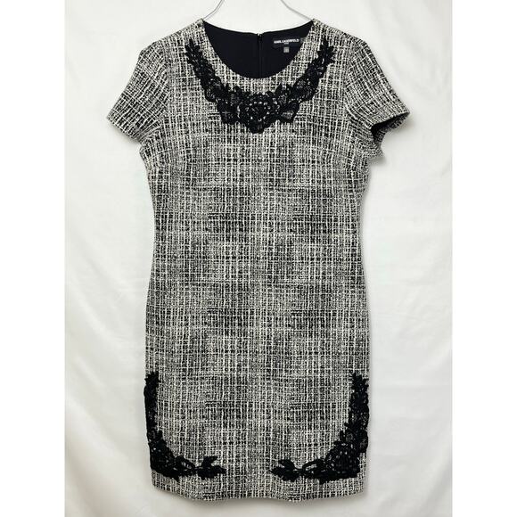 Karl Largerfeld Womens 12 Black/White Tweed Knit Sheath Business Dress L9GD6996 - Picture 1 of 10